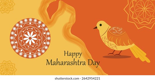 Happy Maharashtra Day Horizontale Vektorbanner - Staatssymbole und Gateway of India Illustrationen