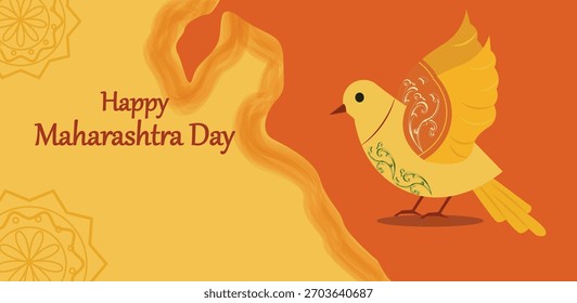 Happy Maharashtra Day Horizontal Vector Banner Set - State Symbols and Gateway of India Illustrations