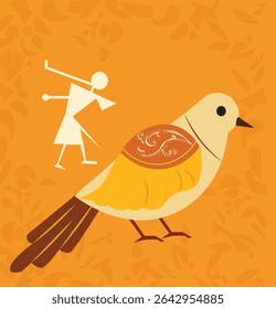 Happy Maharashtra Day Vector Greeting Card - State Symbols, Gateway of India and Warli Art Illustrations
