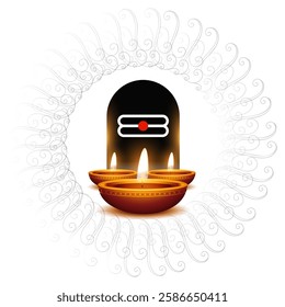 happy mahashivratri festive card with shivling and diya vector