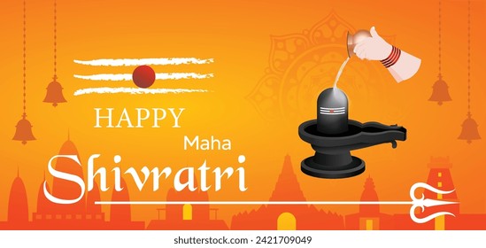 happy mahashivratri temple silhouette with shivling vector poster