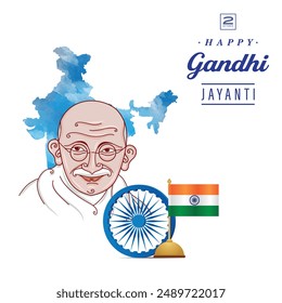 Happy Mahatma Gandhi Jayanti, 2nd October illustration.