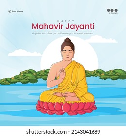 Happy Mahavir Jayanti graphic banner template in simple and modern illustrative style.