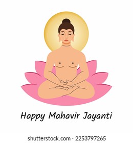 Happy Mahavir Jayanti. Lotus position. Buddha. Indian god. National religious holiday.