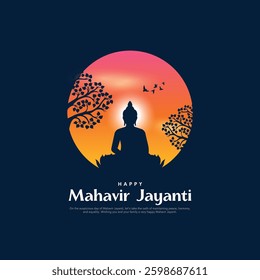 Happy Mahavir Jayanti poster wallpaper, lord Swami Jain festival greeting wishes vector, design banner.