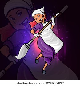 The happy maid esport logo design of illustration