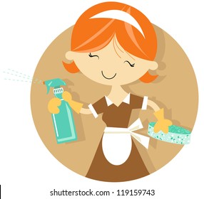 Happy Maid In Uniform Cleaning