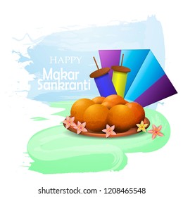 Happy Makar Sankranti backgraund with colorful kite. Vector