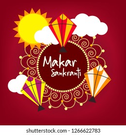 Happy Makar Sankranti Background Design with Colorful Kites.
