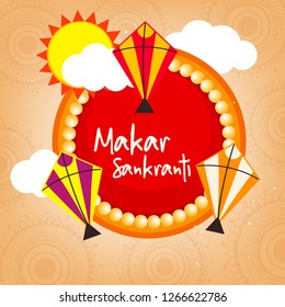 Happy Makar Sankranti Background Design with Colorful Kites.