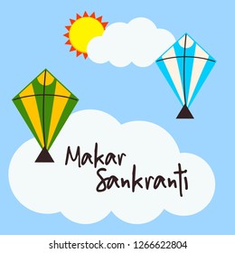 Happy Makar Sankranti Background Design with Colorful Kites.