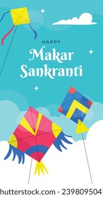 Happy Makar Sankranti background. Makar Sankranti Festival celebration. January 15. Cartoon Vector illustration design Template for Poster, Banner, Flyer, Greeting, Card, Post, Cover. Hindu festival.