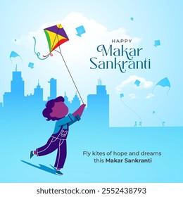 Fundo de Makar Sankranti feliz com ilustração de vetor plana 