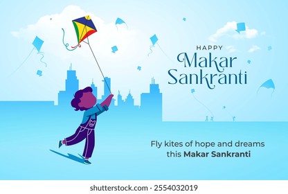 Happy Makar Sankranti Background with Flat  Vector Illustration 