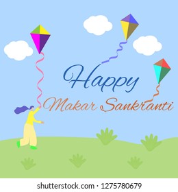 Happy makar sankranti background. Indian religion festival. Indian kite festival makar sankranti vector illustration design.Makar sankranti celebration vector illustration.