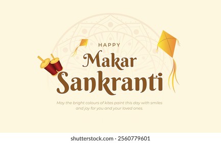 Happy Makar Sankranti Banner and Greeting Card Design. Festival of Kites Celebration. Makar Sankranti Creative Poster Background Vector Illustration