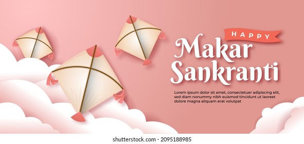 Feliz Bandera de Makar Sankranti con decoración de cometas