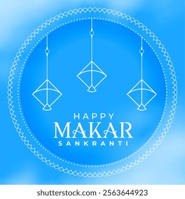 happy makar sankranti blue background with hanging kites vector