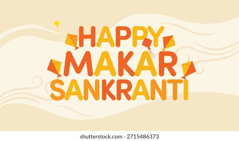 Happy Makar Sankranti Bold Typography Kite Icon Vector mínimo