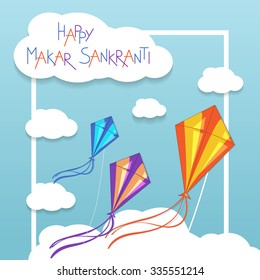 Happy Makar Sankranti card with kites. Vector illustration