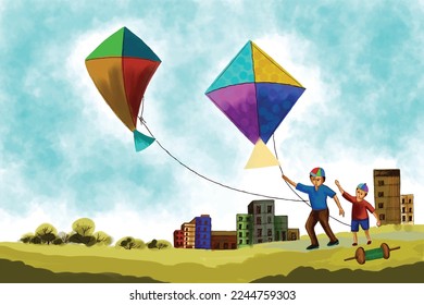 	
Happy makar sankranti colorful kites for festival of india background