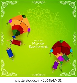 Happy Makar Sankranti cultural Indian Kites festival greeting card vector