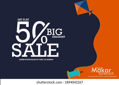 Happy Makar Sankranti Festival Background Template Design with Kites, 50% Discount 