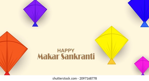 Happy Makar Sankranti Festival Background. Illustration with flying kites and decoration