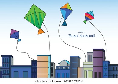 Happy makar sankranti festival background decorated with kites design