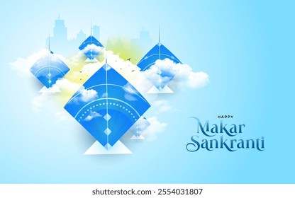 Happy Makar Sankranti Festival Background with Flying Kites