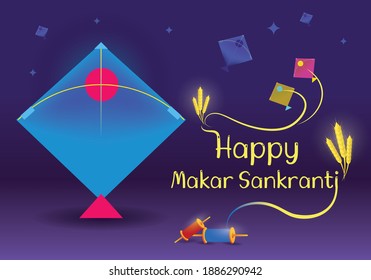 Happy Makar Sankranti festival greeting card with kites and decorative elements for website and social media. Beautiful festive banner flyer vector illustration.