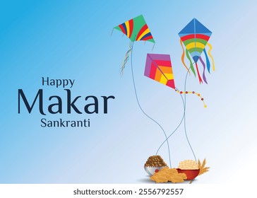 Happy Makar Sankranti Festival Greeting Background Template  With Kites Design