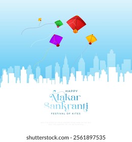 Happy Makar Sankranti Festival Greeting Background Template Design. Makar Sankranti wallpaper with colorful kite string for festival of India. Makar Sankranti, the religious festival of India.