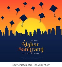 Happy Makar Sankranti Festival Greeting Background Template Design. Makar Sankranti wallpaper with colorful kite string for festival of India. Makar Sankranti, the religious festival of India.