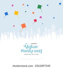 Happy Makar Sankranti Festival Greeting Background Template Design. Makar Sankranti wallpaper with colorful kite string for festival of India. Makar Sankranti, the religious festival of India.