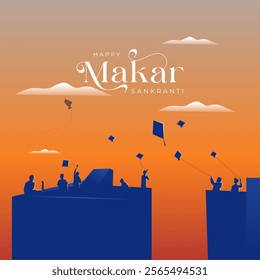 Happy Makar Sankranti Festival Greeting Background Template Design. Makar Sankranti wallpaper with colorful kite string for festival of India. Makar Sankranti, the religious festival of India.