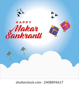 Happy Makar Sankranti Festival with Kites, Cloud and Sun