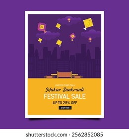 Happy Makar Sankranti Festival Sale Poster Design Template, Indian Festival Sale A4 Size Poster Design Layout Template