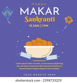 Happy Makar Sankranti Flyer Template.  holiday India  Kite Festival India.  Vector illustration template for Social media post.