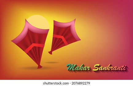 Happy Makar Sankranti, Flying Kites. Realistic vector illustration