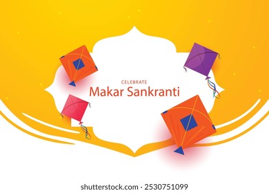 Happy Makar Sankranti with flying kites festival background	