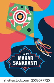 Happy Makar Sankranti greeting  festival card, Banner, poster with kite, sun vector illustration graphic design