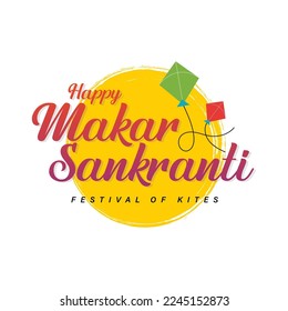 Happy Makar Sankranti with group of colorful kites. Vector illustration design.