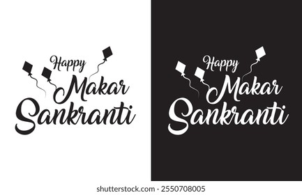 Happy Makar Sankranti handwritten text with modern brush calligraphy, hand lettering typography. Flyer, poster, banner, greeting card, invitation template, social media post. Vector illustration .