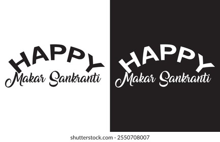 Texto escrito a mano feliz de Makar Sankranti con caligrafía de pincel moderna, tipografía de letras a mano. Folleto, cartel, Anuncio, tarjeta de felicitación, Plantilla de invitación, publicación en redes sociales. Ilustración vectorial.