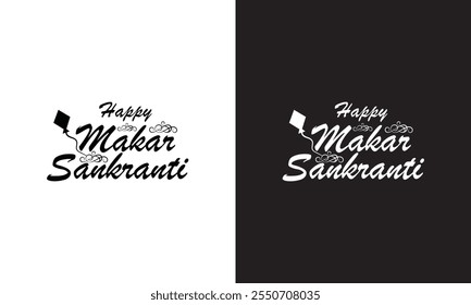 Happy Makar Sankranti handwritten text with modern brush calligraphy, hand lettering typography. Flyer, poster, banner, greeting card, invitation template, social media post. Vector illustration .