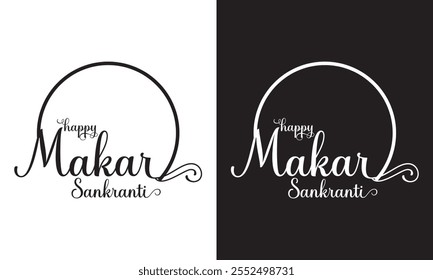 Happy Makar Sankranti handwritten text with modern brush calligraphy, hand lettering typography. Flyer, poster, banner, greeting card, invitation template, social media post. Vector illustration .