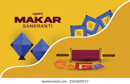 Happy Makar Sankranti holiday background with kites