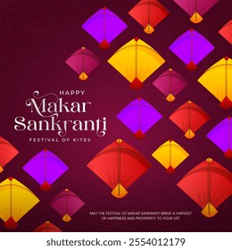 Happy Makar Sankranti holiday India festival. Happy Makar Sankranti Creative Social Media Post. Makar Sankranti Festival Greeting Background Template Design. Sankranti Festival Greeting Background.