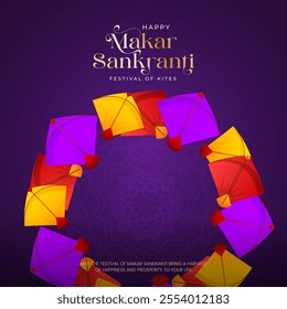 Happy Makar Sankranti holiday India festival. Happy Makar Sankranti Creative Social Media Post. Makar Sankranti Festival Greeting Background Template Design. Sankranti Festival Greeting Background.